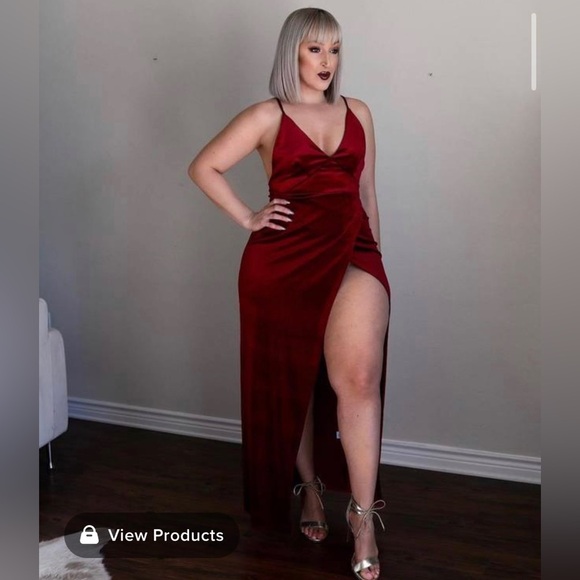 Velvet maxi dress with high slit, dark burgundy size XS - Picture 6 of 7